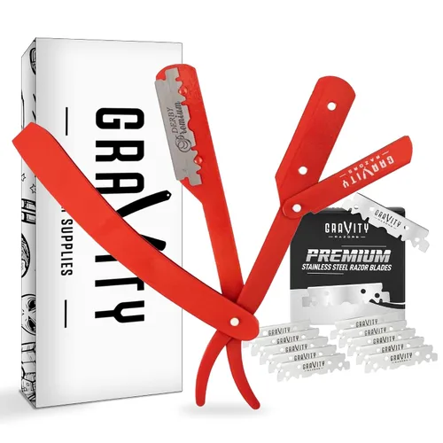 Vista 10 de Kit de afeitado manual GRAVITY RAZORS Profesional – Exposición Ultra, Incluye 10 Hojas Premium, 2mm Expuestas, Negro Mate