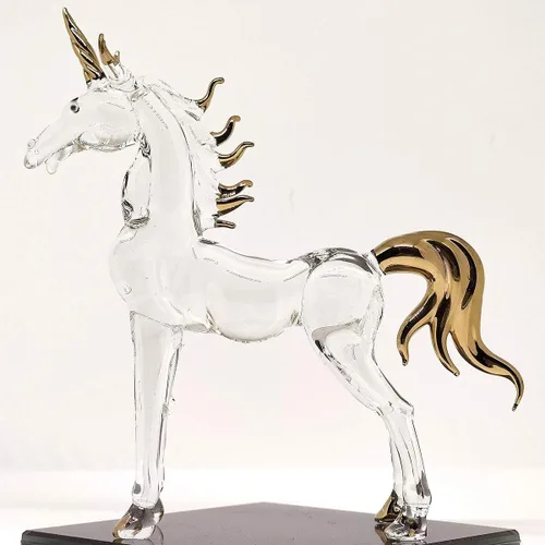 Vista 9 de Figuras en miniatura de unicornio soplado a mano, arte de cristal de fantasía, animales de fantasía, regalo coleccionable para decoración del hogar