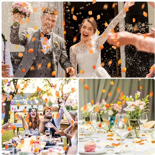 Vista 2 de 3000 pétalos de rosa, pétalos de rosa para bodas, pétalos de flores artificiales (naranja y amarillo)