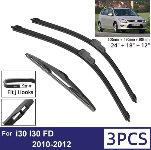 Vista 2 de Car Wiper Compatible with Hyundai i30 I30 FD 2010-2012 Car Front Rear Wiper Blades Soft Rubber Windscreen Wipers Auto Windshield 24"+18"+12" 2011 3