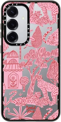 Vista 156 de CASETiFY Funda de impacto para Galaxy S22+ - Adhesivo Aries Moross, color negro transparente