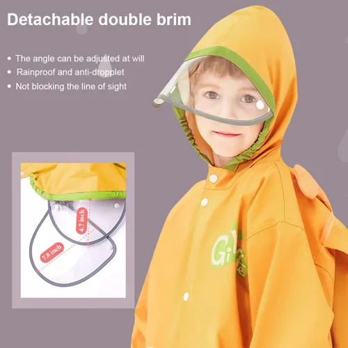 Vista 2 de Chubasquero para niños y niñas, poncho de lluvia con capucha, impermeable, impermeable, reutilizable, para lluvia de 4 a 18 años