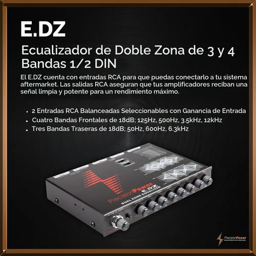 Vista 3 de Precision Power Ecualizador gráfico de doble zona de 7 bandas E.DZ con entrada auxiliar y control de subwoofer independiente