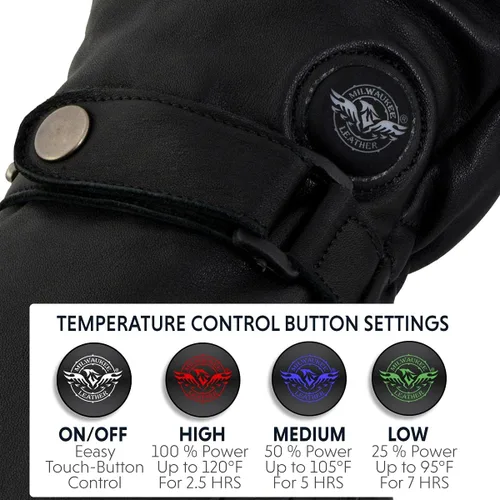 Vista 5 de Milwaukee Leather Men's and Women's Cold Weather Gloves with Heating Tech for Motorcycle, Hunting, Outdoor Use Mg7519set-negro-hombre