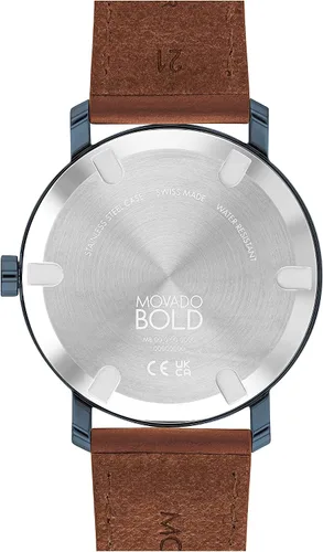 Vista 3 de Movado Bold 3600806 Evolution - Caja de acero azul y correa de cuero coñac para hombre, color marrón, Marrón, Moderno