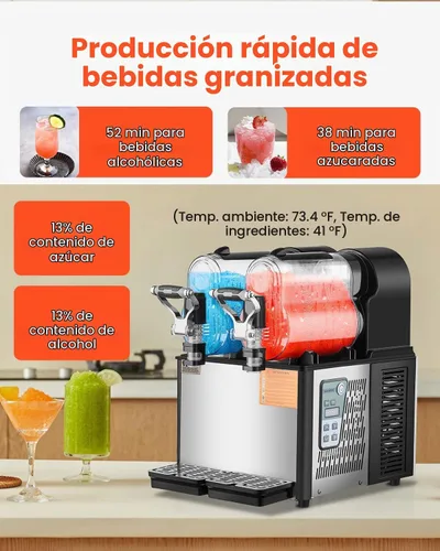 Vista 3 de VEVOR - Máquina comercial para hacer granizados, 3L x 2 de tanque doble, máquina para hacer bebidas heladas de 24 tazas, máquina para hacer