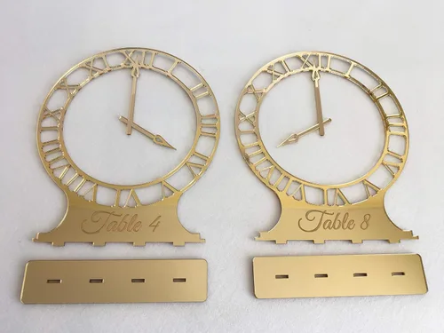 Vista 5 de Números de mesa de boda, Reloj de corte láser personalizado, Centros de mesa modernos independientes, Decoración de recepción, Titulares de números