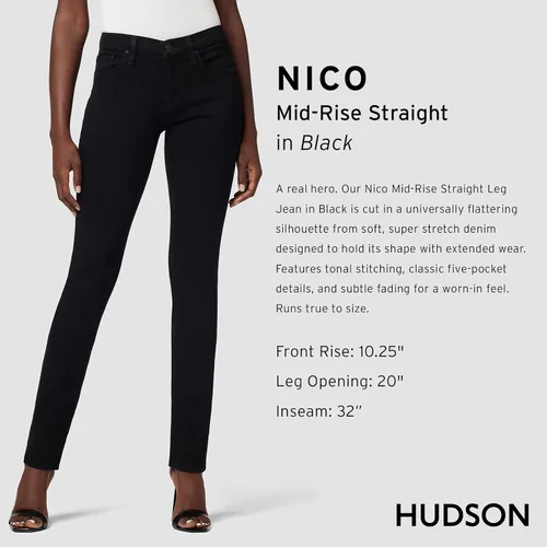 Vista 3 de Hudson Mujeres Nico Vaqueros de Tiro Medio, Pierna Recta y Tobillo Negro
