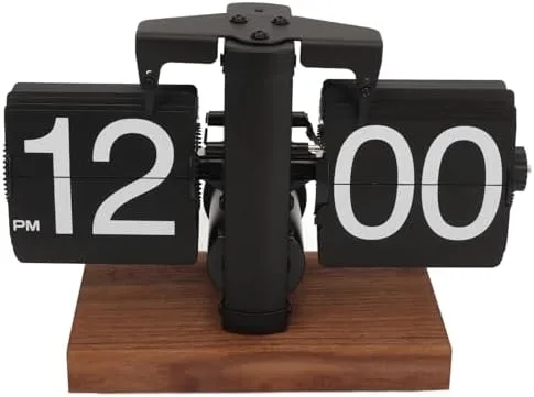 Vista 7 de Reloj abatible, retro vintage digital abatible, funciona con pilas, giro automático, estante de escritorio mecánico para sala de estar, oficina