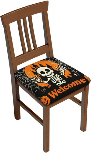 Vista 22 de Fundas de asiento para silla cuadrada de comedor de otoño de 16.9 pulgadas, dos piezas, funda de cojín elástica ajustable de repuesto extraíble
