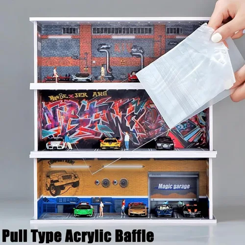 Vista 5 de Vitrina para rueda caliente con luz LED, apilable, mega almacenamiento de garaje para caja de cerillas 1:64 y coches fundidos a presión, diorama