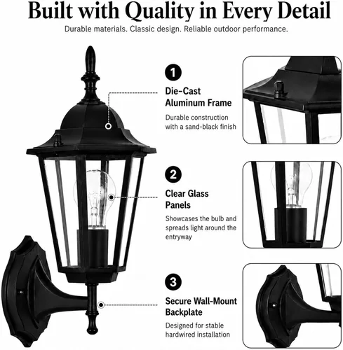 Vista 4 de Paquete de 2 lámparas de pared para exteriores, luces negras