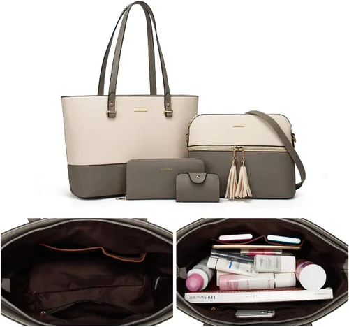 Vista 6 de Bolso de mano de moda para mujer, bolso de hombro, asa superior, juego de 4 piezas