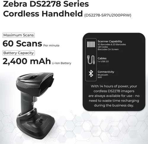 Vista 3 de Zebra DS2278 Series - Escáneres de código de barras inalámbrico de mano, kit de lector de imágenes de área de código de barras de rango estándar