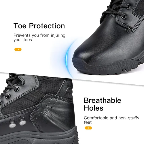 Vista 4 de FREE SOLDIER Botas tácticas para hombre de 8 pulgadas, ligeras, botas de combate duraderas, botas de trabajo militares de gamuza duradera, botas