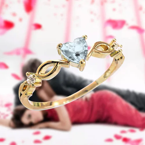 Vista 7 de Anillos de compromiso en forma de corazón para mujer, anillos de aniversario de circonita incrustada, elegante, exquisita joyería de boda (A-azul, 5)
