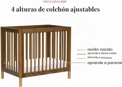 Vista 8 de Babyletto Gelato 4-in-1 Mini Crib, Natural Walnut and Brushed Gold Feet
