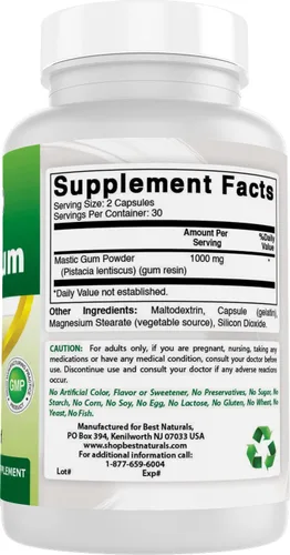 Vista 6 de Best Naturals Paquete de 2 cápsulas de masilla de 500 mg – 60 unidades – (sin OGM) (sin gluten) – Promueve la salud saludable del estómago