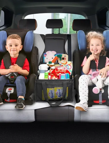 Vista 2 de YOHOOLYO Organizador de Asiento de Coche Organizador de Asiento Trasero de Coche con 4 Compartimentos, 4 Portavasos y 7 Bolsillos de Malla para Negro