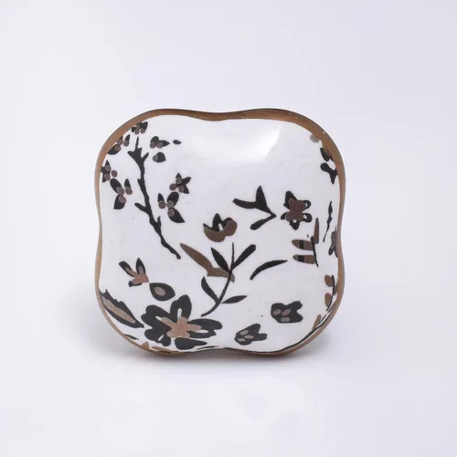 Vista 4 de Indian Shelf Tiradores decorativos de cerámica blanca con diseño de flores, pomos para cajones, tiradores de gabinete, accesorios modernos