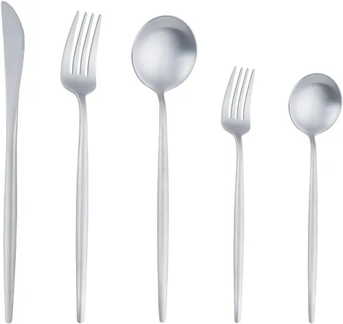 Vista 8 de Buyer Star Juego de cubiertos de acero inoxidable de 30 piezas, utensilios de cocina de pulido mate para 6 personas, color dorado y negro