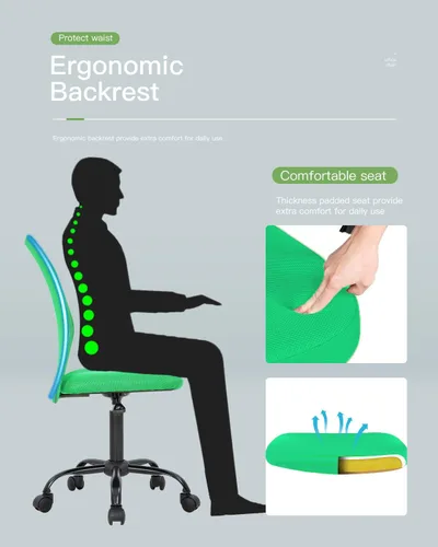 Vista 3 de Silla de oficina de malla simple, silla de oficina ergonómica sin brazos, silla de oficina en casa, silla de computadora ajustable, silla giratoria