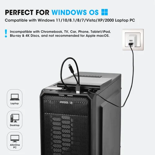 Vista 2 de ROOFULL Unidad externa de CD DVD para PC portátil Windows 11/10/7, USB 3.0 y USB-C CD DVD ROM lector escritor +/-RW disco quemador reproductor