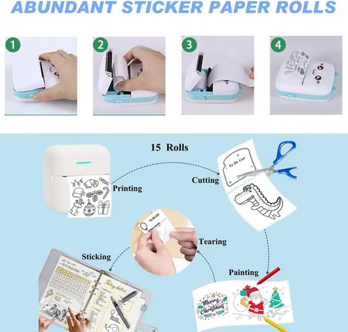 Vista 3 de 10 rollos de papel adhesivo para impresora térmica, 2.244 x 0.984 in, autoadhesivo, para mini impresora adhesiva, cámara instantánea