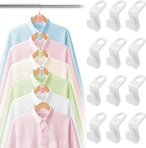 Vista 7 de 50 PCS Perchas que Ahorran Espacio - Ganchos Conectores de Perchas para Ropa, Apilables que Ahorran Espacio, Organizadores de Armario de Plástico