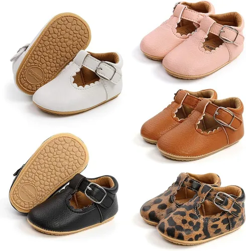 Vista 6 de Zapatos planos Mary Jane con lazo para bebé, suela de goma suave, zapatos para caminar para bebés, princesa, cuna, zapatos de vestir de boda