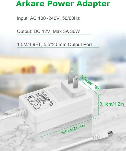 Vista 5 de Adaptador de CA de fuente de alimentación de 12V 3A 36W AC 100V-240V a DC 12V 3A Cable de alimentación