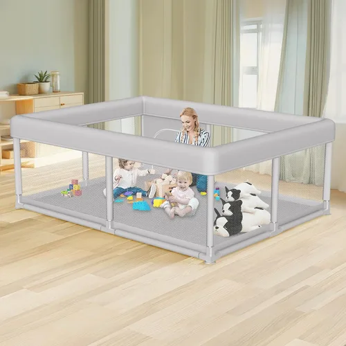 Vista 15 de Hiaksedt Corralito, cerca para bebés y niños pequeños, para interiores y exteriores, con malla transpirable anticaídas (color rosa) Estructura