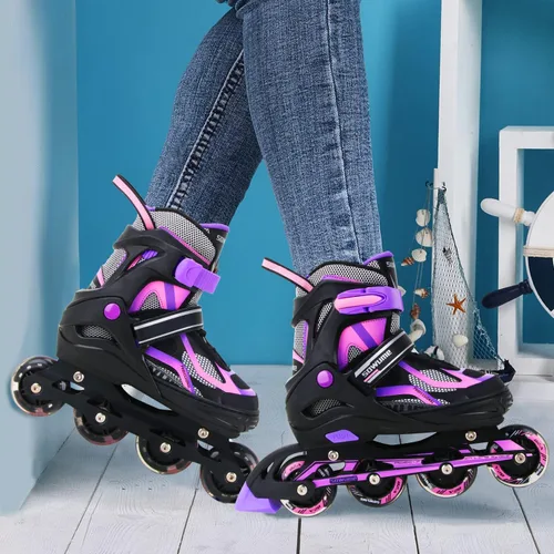 Vista 6 de Patines en línea ajustables para niñas y niños, patines con todas las ruedas iluminadas, patines para mujer para niños y adultos, hombres, mujeres