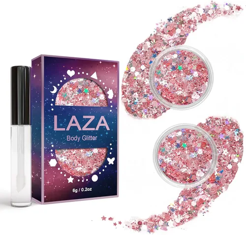 Vista 16 de Laza Purpurina corporal, 2 tarros de lentejuelas gruesas holográficas con pegamento de purpurina, perfecto para mujeres, sombra de ojos, maquillaje