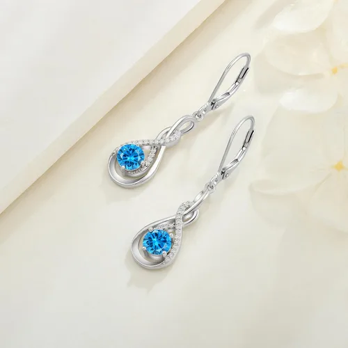 Vista 6 de Infinity - Aretes colgantes de plata de ley 925, aretes de tuerca celta con piedras preciosas para mujer