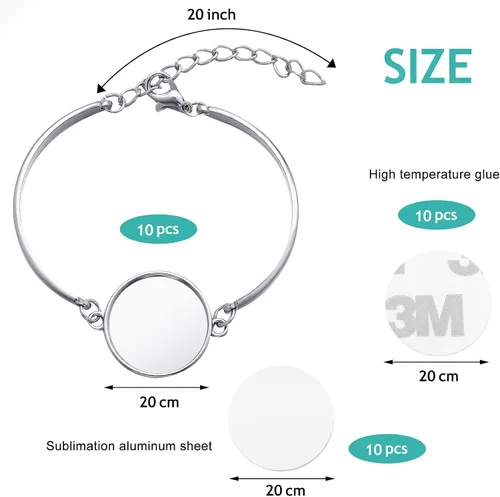 Vista 2 de Hicarer 10 pulseras de sublimación en blanco, bandejas de transferencia de pulseras redondas, base en blanco con 10 espacios en blanco redondos