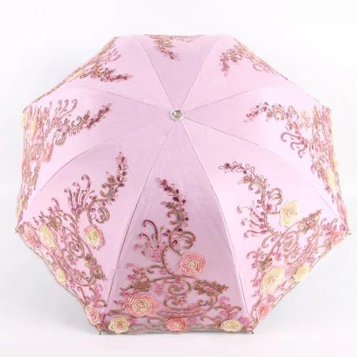 Vista 183 de Honeystore Sombrilla bordada con flor 3D plegable UV con encaje clásico
