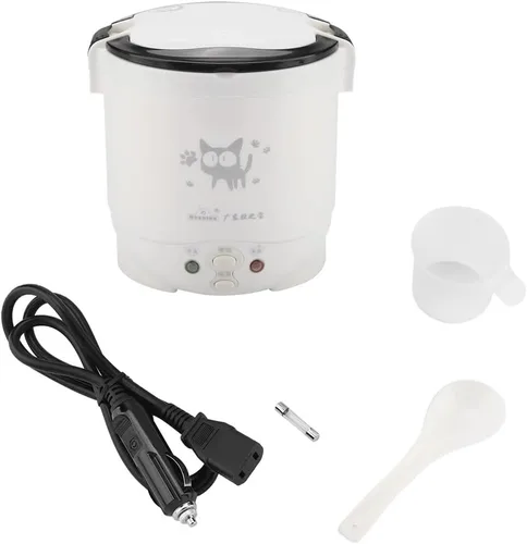 Vista 3 de 12V 100W 1L olla de arroz portátil eléctrica para el coche, vaporizador multifuncional de alimentos, blanco, revestimiento antiadherente