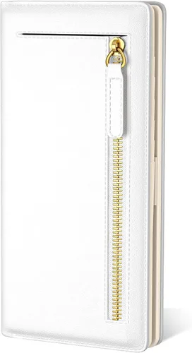 Vista 27 de Billetera de cuero genuino de lujo para mujer con bloqueo RFID, compacta, plegable, con ventana para identificación, Gato negro, Moderno