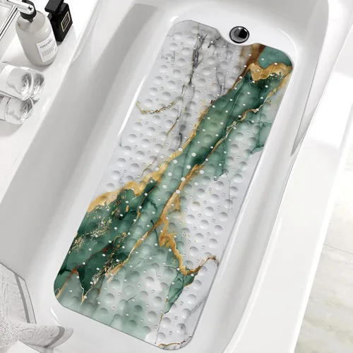 Vista 9 de Alfombrilla de Bañera de Mármol Antideslizante, Negra, Blanca y Dorada, Alfombrilla de Baño Antideslizante para Ducha, Grande, Lavable, con Agujeros