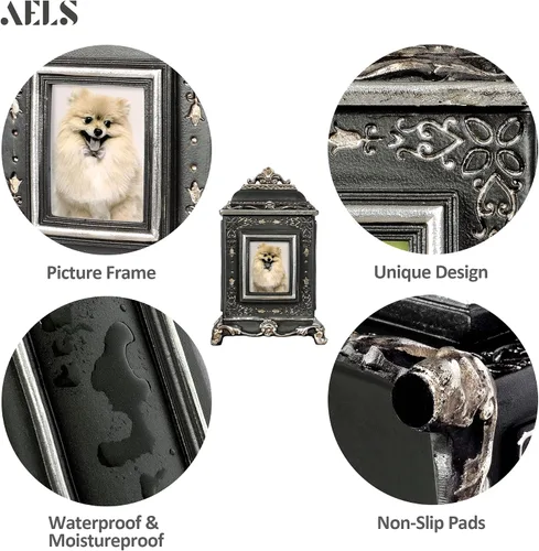 Vista 4 de AELS Urna de mascotas caja de memoria para recuerdos con ranura para fotos, urnas conmemorativas para perros para cenizas, urnas de cremación