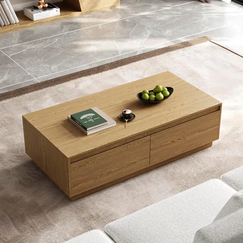 Vista 10 de homary Mid Century Coffee Table – 47" Rectangular Block Design Living Room Center Table with 4 Storage Drawers, Warm Walnut Veneer, Spacious