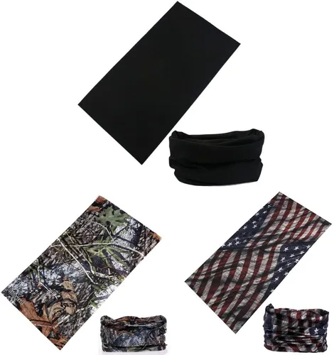 Vista 4 de Bandana para la cabeza, polaina para el cuello, bufanda, pasamontañas, máscara facial Negro (12 piezas)