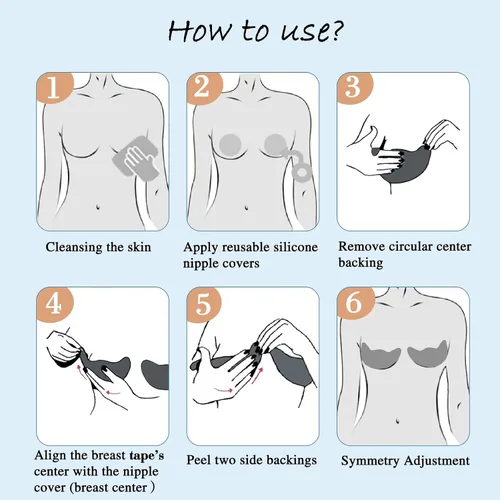 Vista 8 de Cinta de levantamiento de senos 4 unidades Adhesivo invisible para senos grandes y vestidos sin tirantes, color nude ultrafino + 4 cubiertas