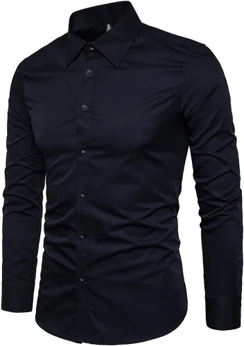 Vista 2 de Manwan walk Camisas de vestir para hombre de manga larga de algodón con botones y mangas largas, de corte ajustado