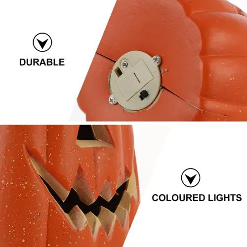 Vista 9 de Uonlytech Lámpara de calabaza para decoración de Halloween, lámpara de calabaza con luces LED de plástico, bandeja escalonada, funciona
