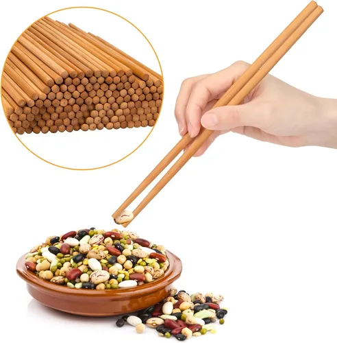 Vista 9 de Jucoan 100 pares de palillos de bambú reutilizables, 9.5 pulgadas naturales sin pintar, antideslizantes, palillos de madera ligeros a granel