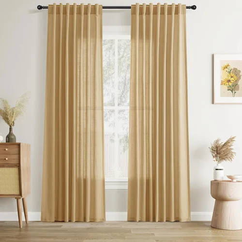 Vista 132 de Joywell - Cortinas de lino de 96 pulgadas de largo para sala de estar Natural