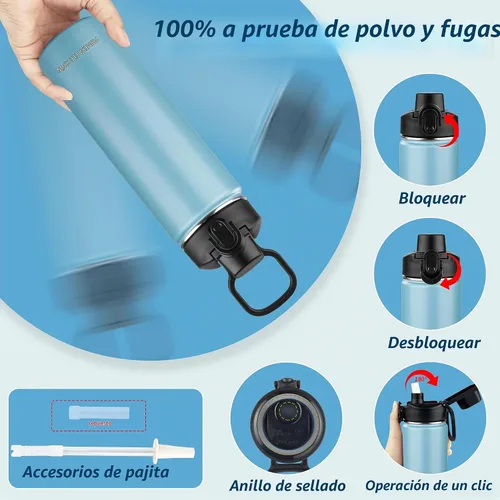 Vista 3 de Botella de agua aislada con tapa, botella de agua de acero inoxidable de 24 onzas para niños, niñas, botella de agua aislada al vacío de doble pared