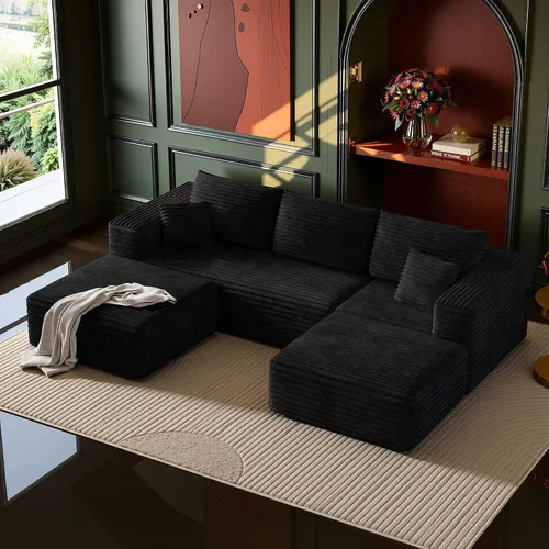 Vista 14 de MoonSpeak - Sofá seccional deshuesado de 133 pulgadas para sala de estar Sofá modular en forma de L, asiento profundo, pana suave, sin montaje